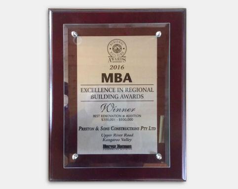 MBA 2016 - Excellence in Regional Building Awards